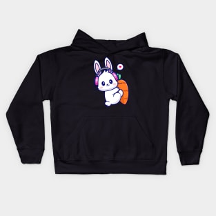 Cute Rabbit Hug Carrot With Headphone Cartoon Kids Hoodie